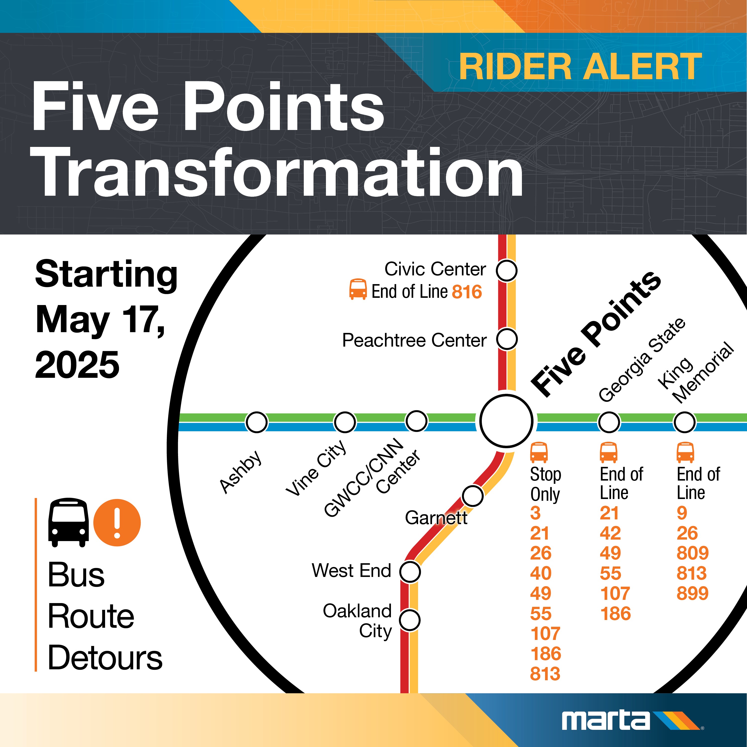 Five Points Transformation Bus Detour Map (No Services) 2